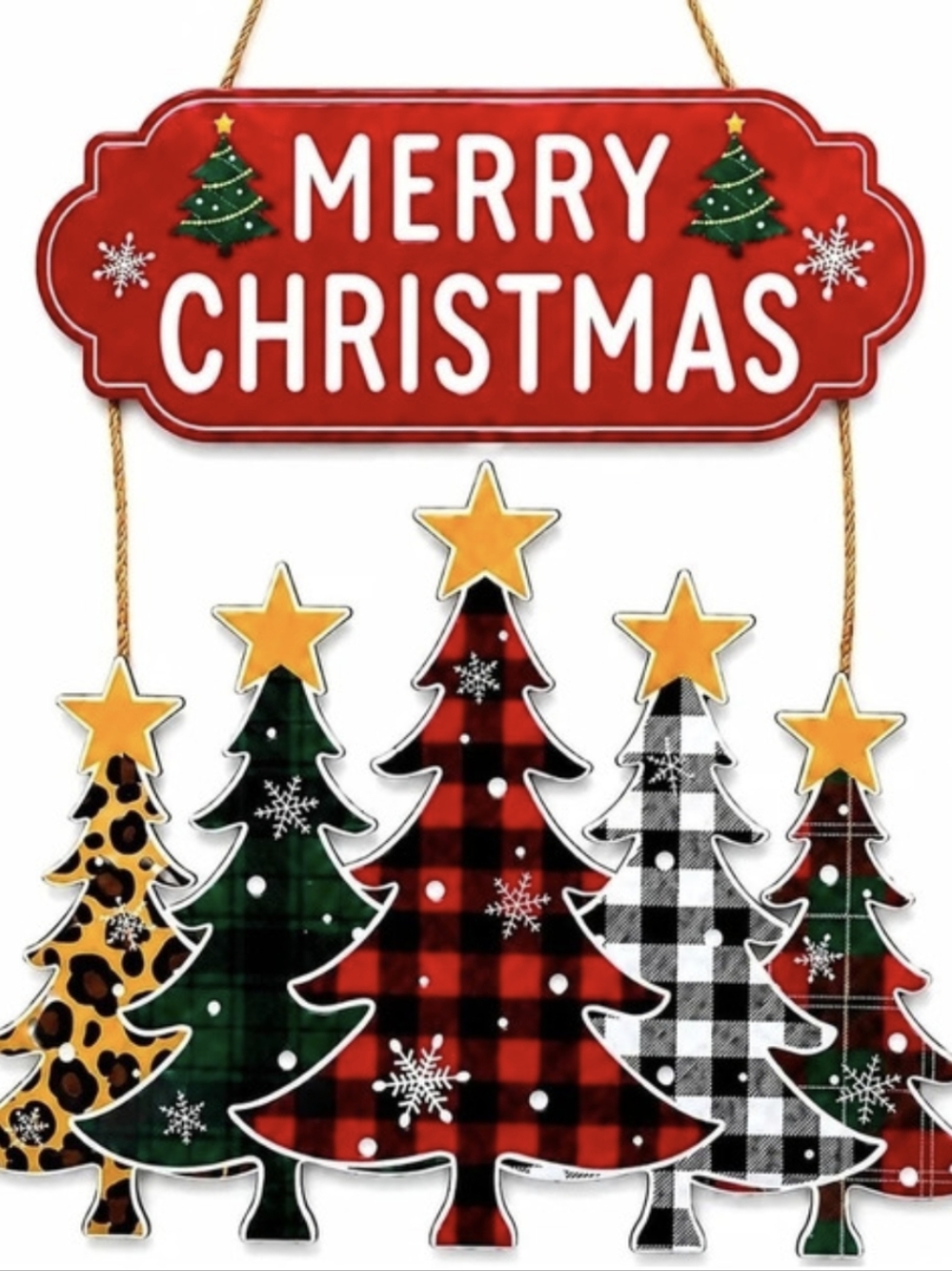 Merry Christmas Hanging Wooden Door Tree Sign | NEW IN BOX |